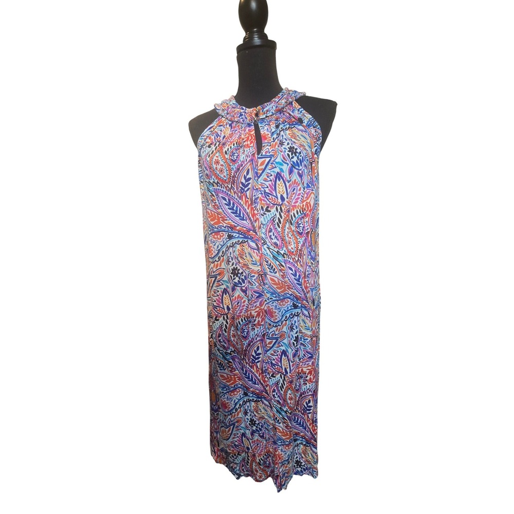 Cupio Shift Dress Womens Large Multi‎ Color Paisley Halter Neck Sleeveless